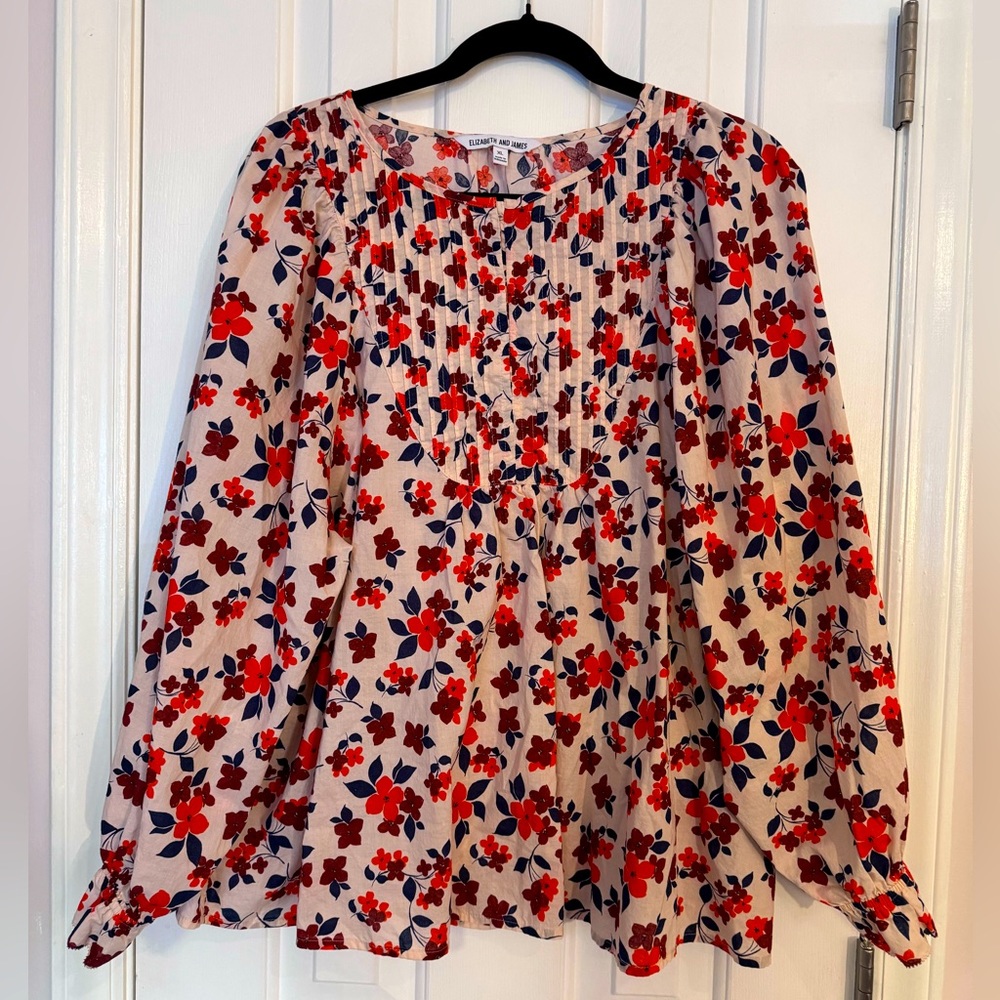 Elizabeth and James Floral Blouse Pintucked Burgundy, Orange women’s size  XL